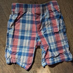 Plaid Carters Kids Shorts in Coral and Blue